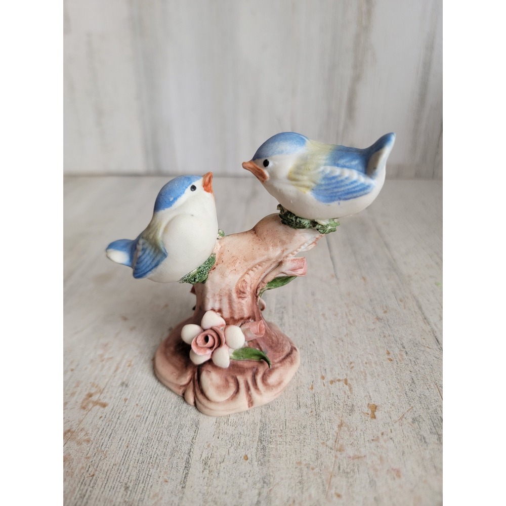 Vintage mini blue‎ jay bird branch flower figure home decor unique